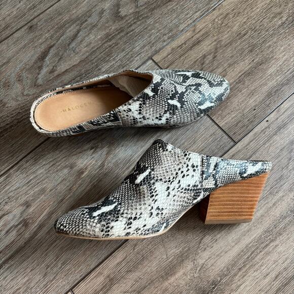 halogen snakeskin leather mule slippers with wooden stacked heel size 8.5 - Picture 1 of 4